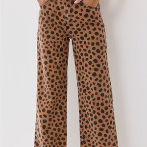 Brown and Black Wide-Leg Jeans with Animal Print
